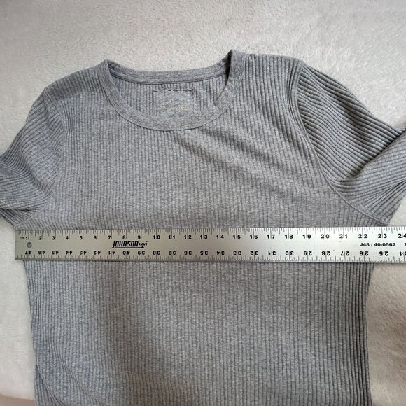 Aerie Womens Gray Ribbed Knit Long Sleeve Crew Neck Top Size XXL Pullover Casual - Picture 5 of 6